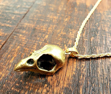 Gold Bird Skull Pendant Rustic Southwestern Necklace