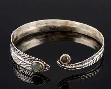 Silver Labradorite Feather Adjustable Arm cuff