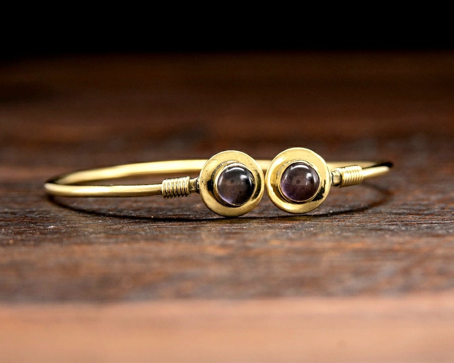 Simple Gold Amethyst Bangle Bracelet - Affordable Unique Boho Jewelry