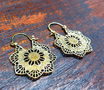 Gold Star Mandala Hoop Threader Earrings