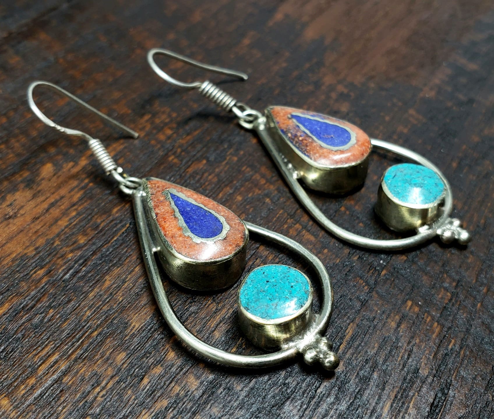Genuine Tibetan Turquoise Teardrop Earrings