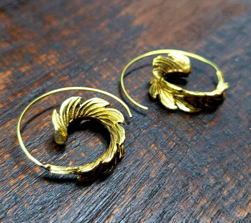 Golden Feather Spiral Threader Earrings