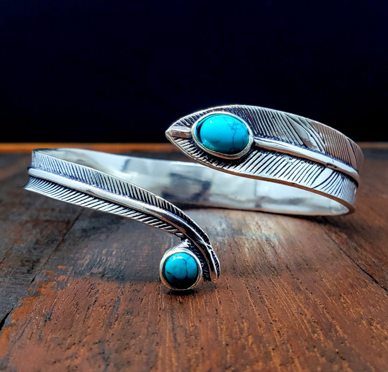 Silver Turquoise Feather Arm Cuff Bracelet Festival Boho Jewelry Bangle