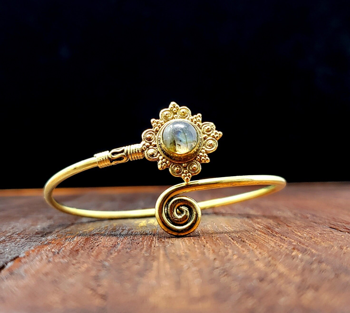 Gold Labradorite Star Adjustable Bangle Bracelet