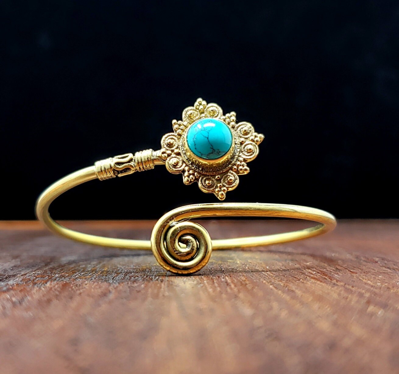 Gold Turquoise Star Adjustable Bangle Bracelet