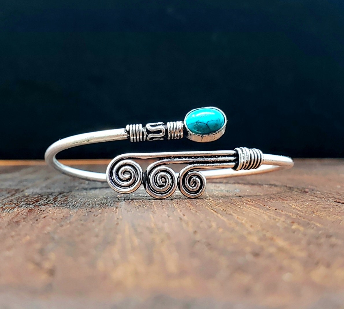 Silver Turquoise Sky Bracelet Boho Jewelry Bangle