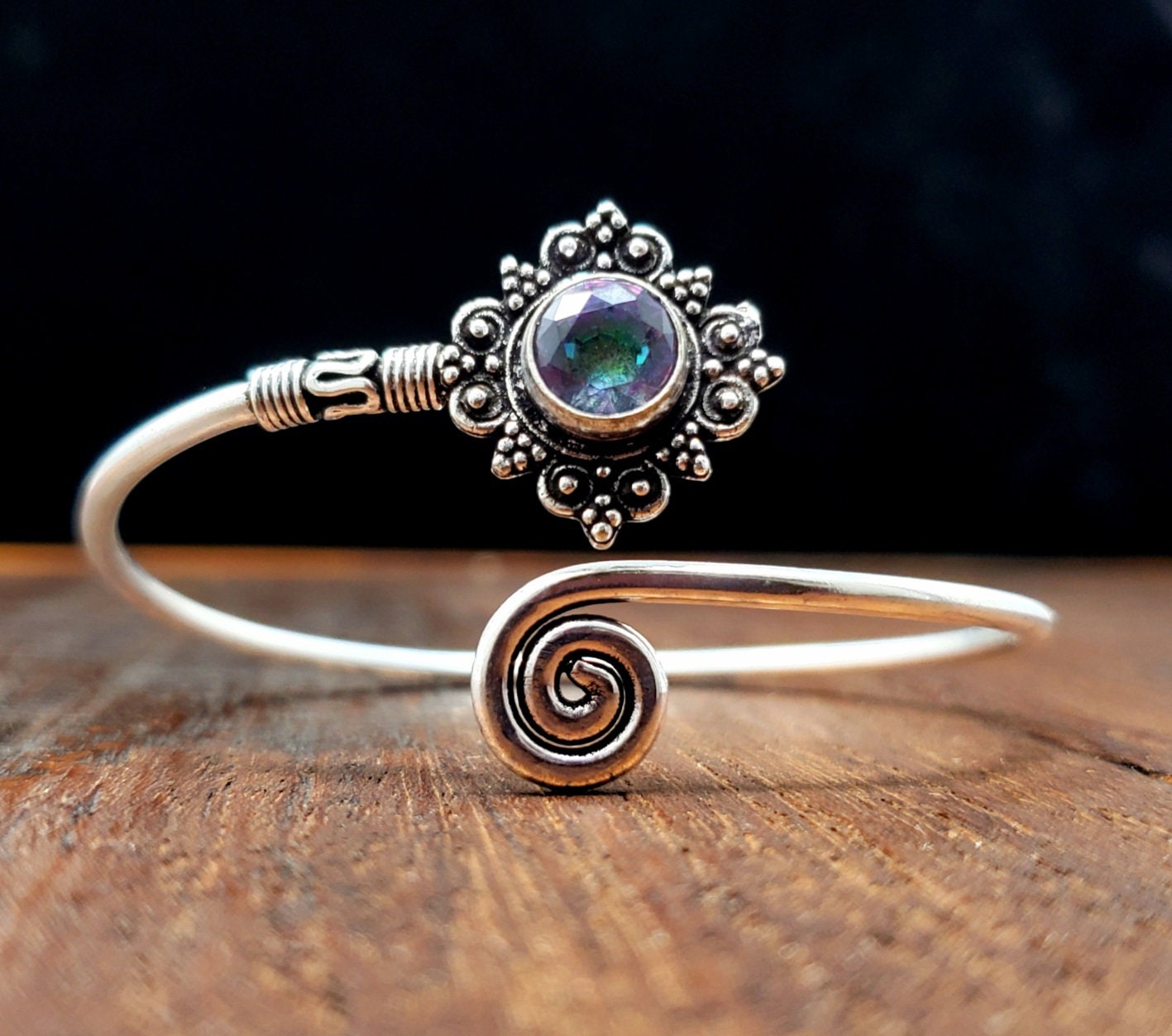 Silver Mystic Topaz Star Adjustable Bangle Bracelet