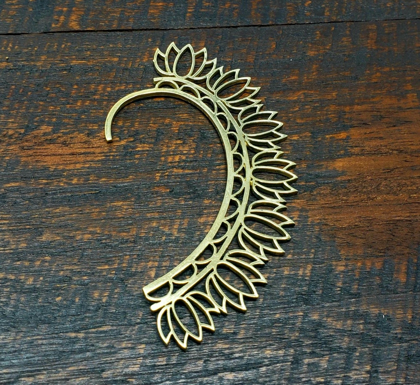 Gold Sacred Lotus Ear Cuff Earpiece Brass Bohemian Jewelry