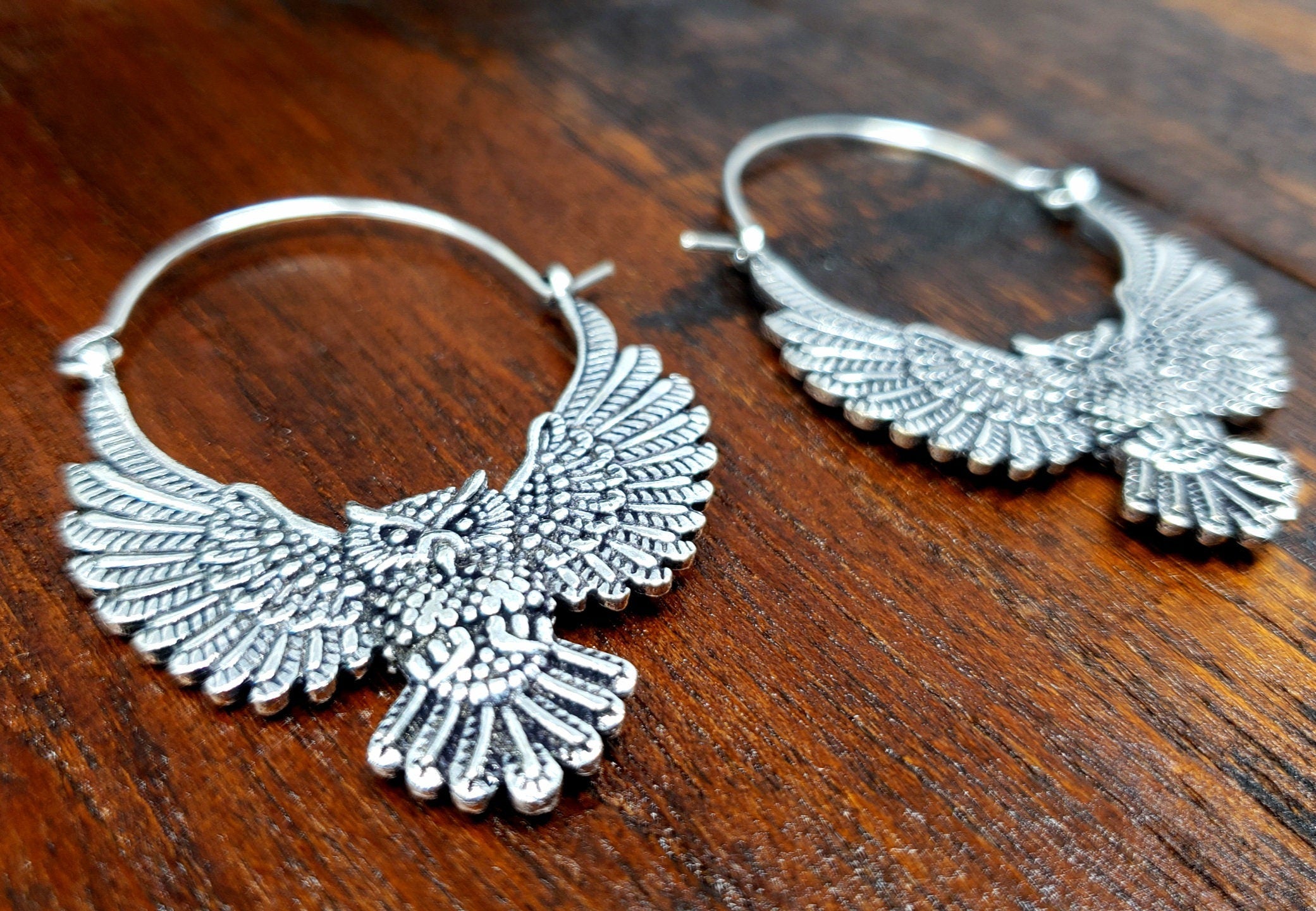 Mystical Silver Owl Earrings Bohemian Boho Jewelry