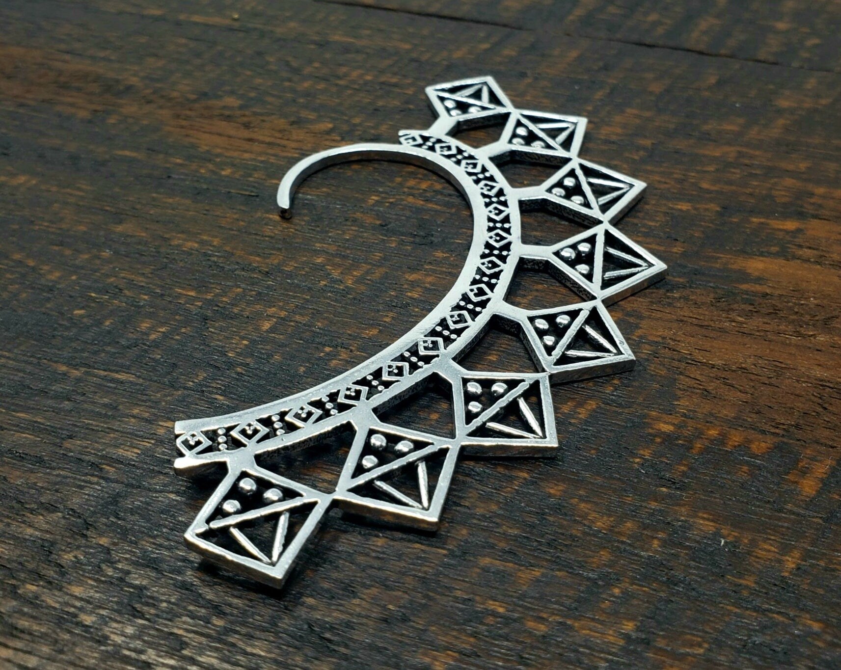 Silver Sacred Geometry Ear Cuff Earpiece Brass Bohemian Jewelry