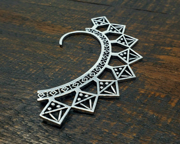Silver Sacred Geometry Ear Cuff Earpiece Brass Bohemian Jewelry