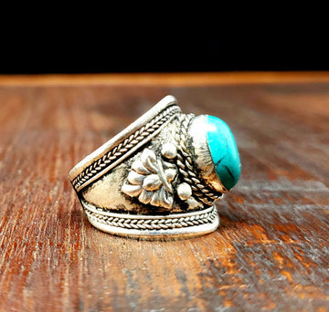 Silver Tibetan Turquoise Adjustable Ring