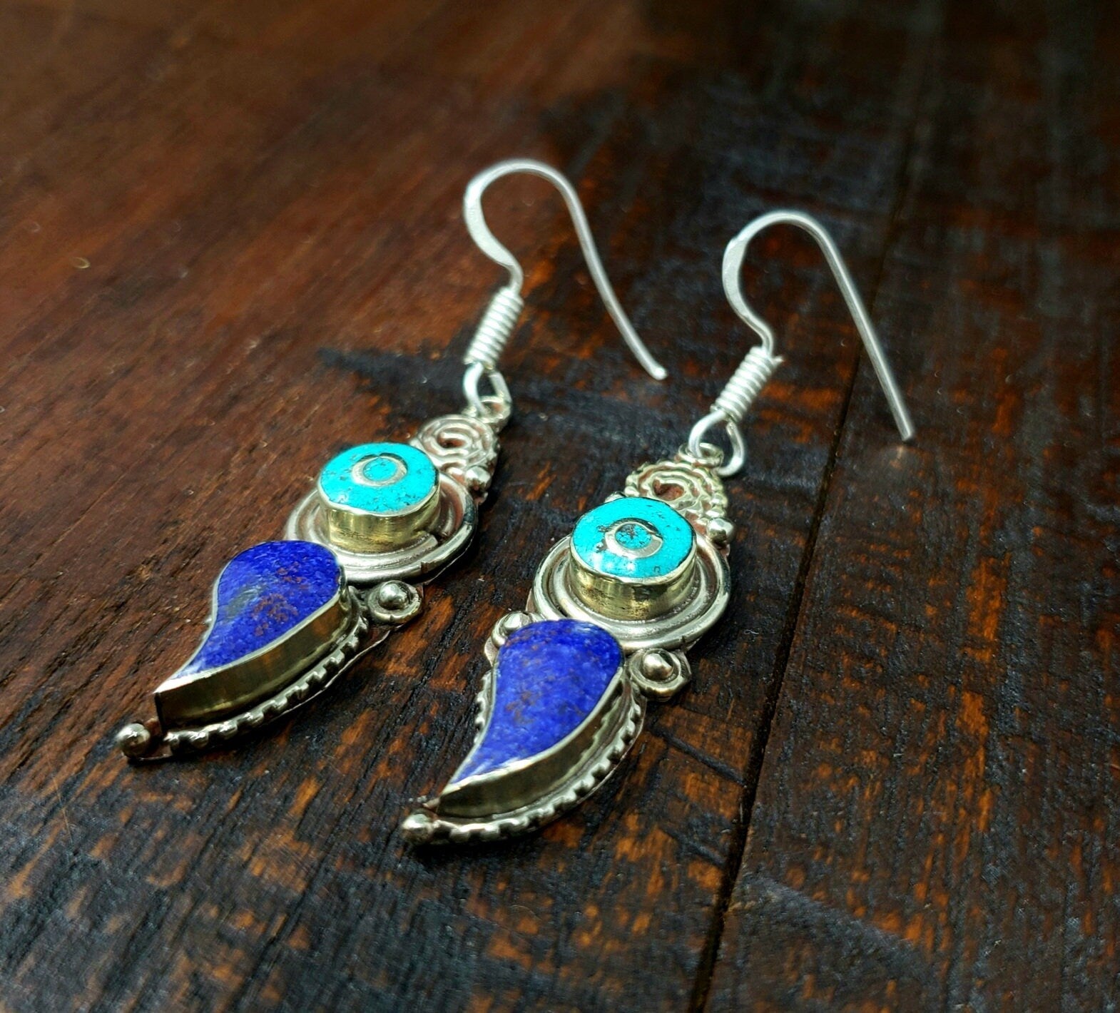 Tibetan Turquoise and Lapis Earrings