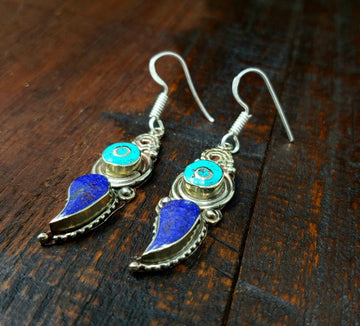 Tibetan Turquoise and Lapis Earrings
