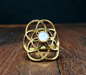 Moonstone Seed of Life Ring