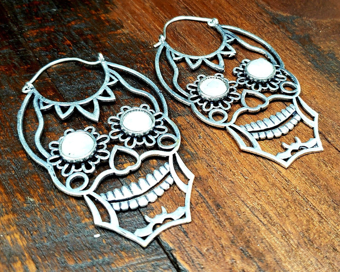 Moonstone Sugar Skull Earrings