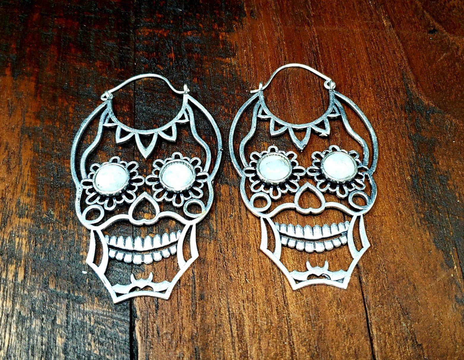 Moonstone Sugar Skull Earrings