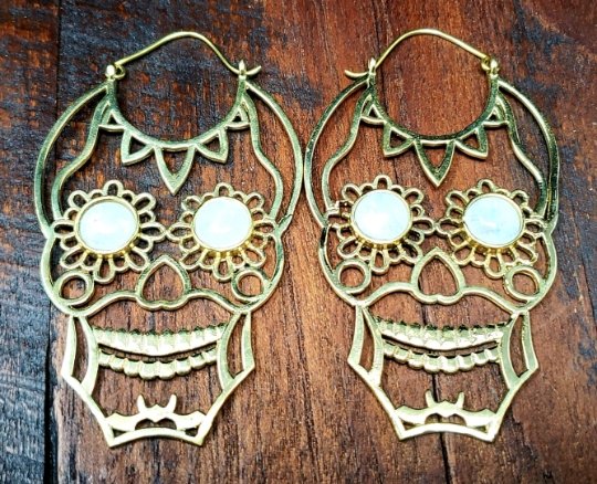 Moonstone Sugar Skull Earrings