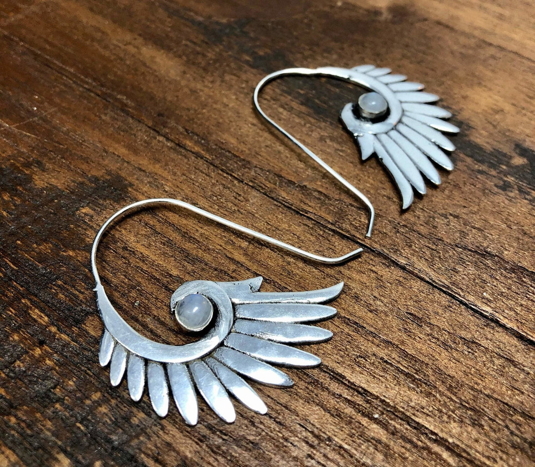Moonstone Wing Feather Earrings