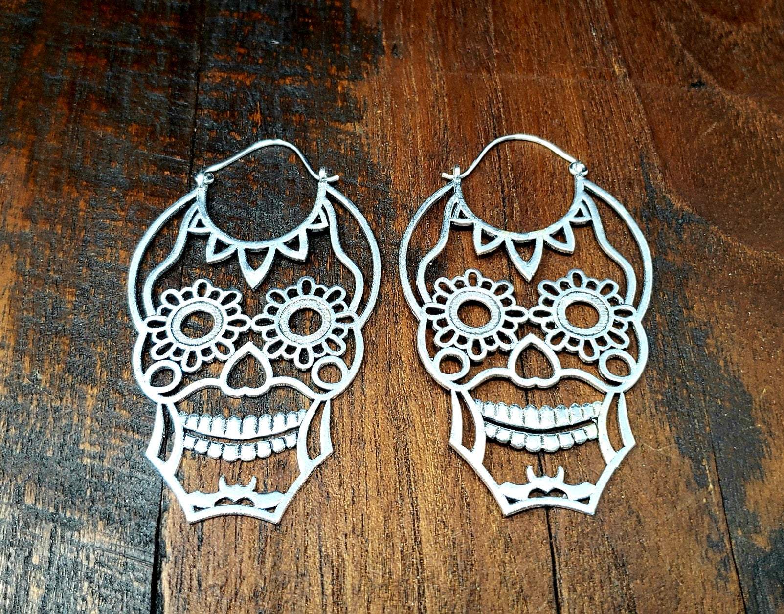 Silver Sugar Skull Earrings