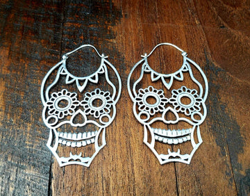 Silver Sugar Skull Earrings