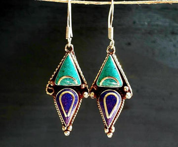 Tibetan Turquoise Lapis Dagger Earrings
