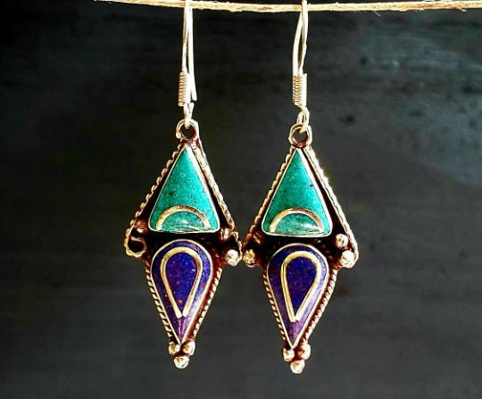 Tibetan Turquoise Lapis Dagger Earrings