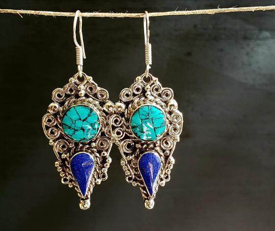Tibetan Turquoise Lapis Earrings